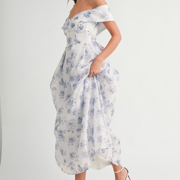 NWT MABLE Off Shoulder Floral Maxi Dress – Elegant Summer Wedding Guest Size S-L - Picture 14 of 15